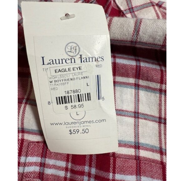 Lauren James Women’s Boyfriend Flannel Shirt Large Red Plaid NWT Large - Picture 4 of 7